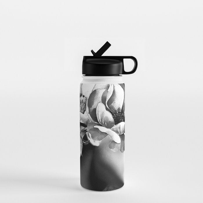 Floral Portrait-black and white Water Bottle Gallery Image 1