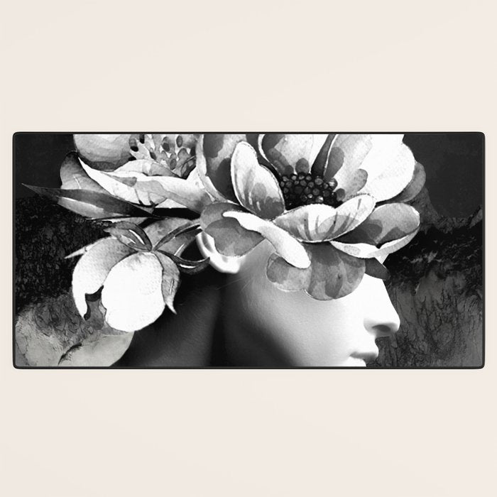 Floral Portrait-black and white Desk Mat Gallery Image 3