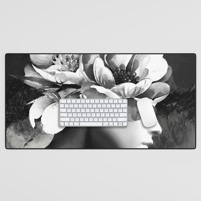 Floral Portrait-black and white Desk Mat Gallery Image 1