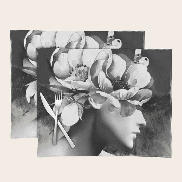 Floral Portrait-black and white Placemat Gallery Image 1