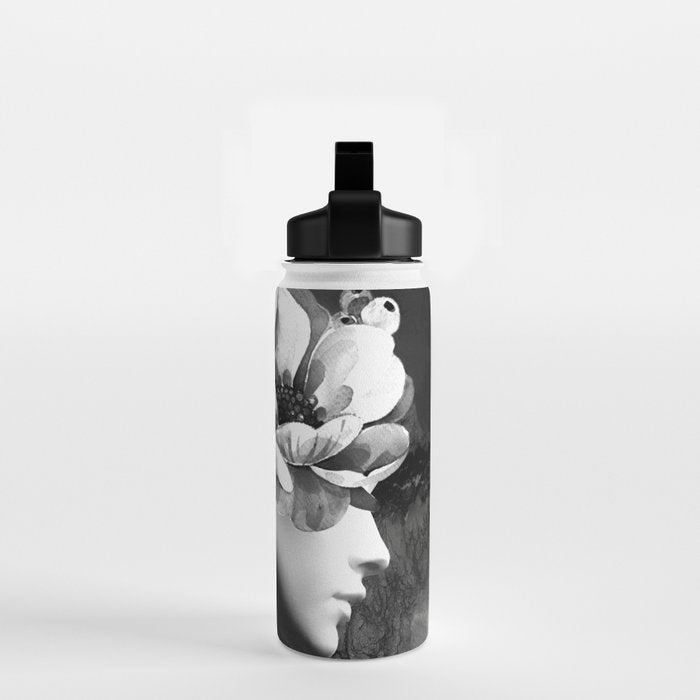 Floral Portrait-black and white Water Bottle Gallery Image 2