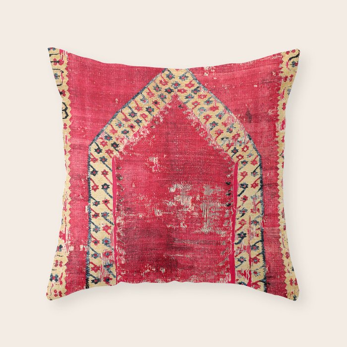 Ottoman  Antique Ushak Turkish Niche Kilim Print Throw Pillow Gallery Image 1