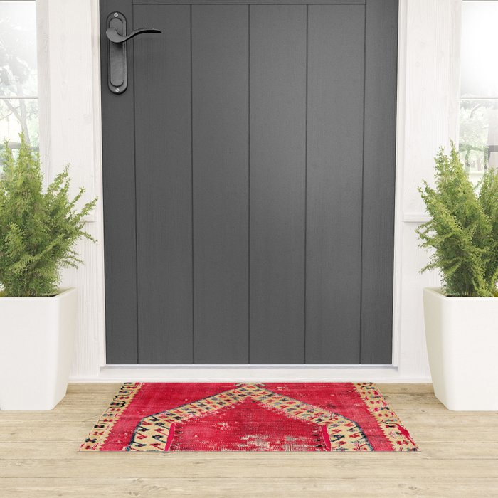 Ottoman  Antique Ushak Turkish Niche Kilim Print Welcome Mat Gallery Image 3