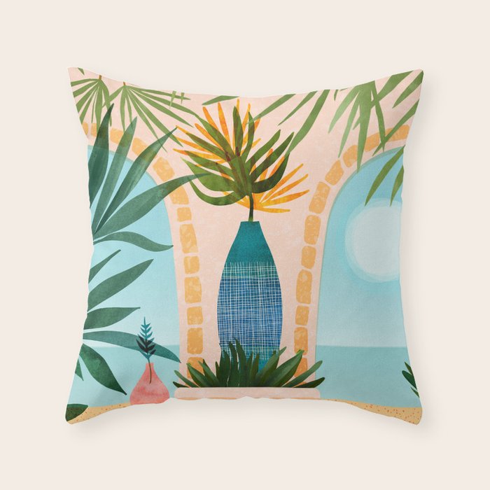 Welcome To The Hotel California Illustrated Landscape / Villa Series Throw Pillow Gallery Image 1