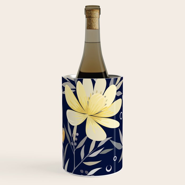 Modern, Boho, Floral Prints, Blue and Yellow Wine Chiller Gallery Image 2