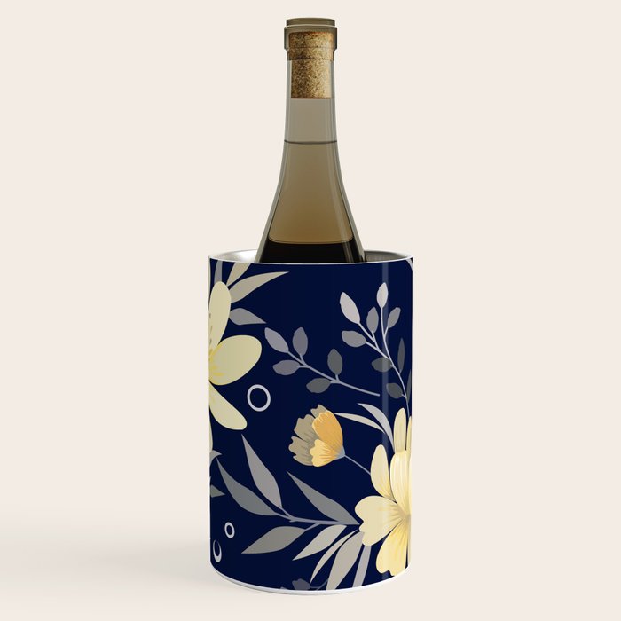 Modern, Boho, Floral Prints, Blue and Yellow Wine Chiller Gallery Image 1