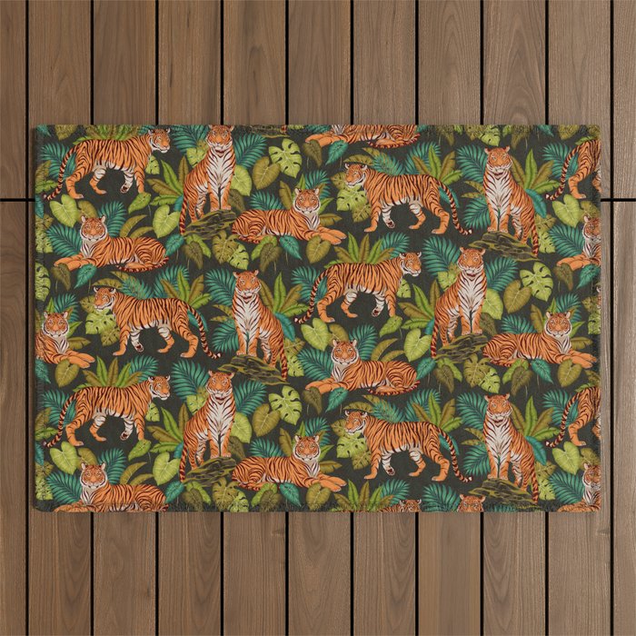 Jungle Cats In Charcoal Outdoor Rug Gallery Image 1