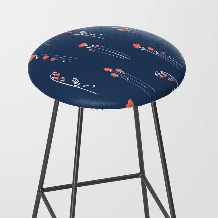 Retro Dark Flower Pattern in Modern Navy and Coral Stool Gallery Image 2
