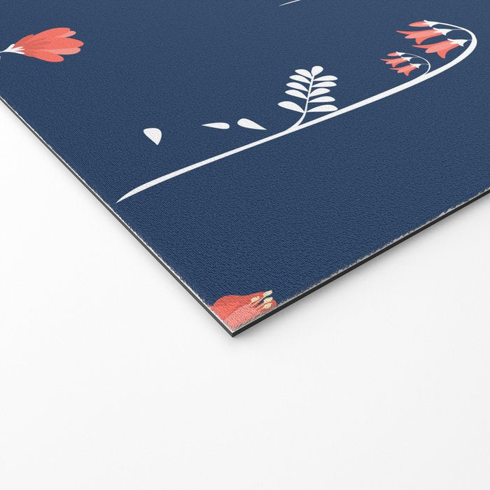 Retro Dark Flower Pattern in Modern Navy and Coral Welcome Mat Gallery Image 2