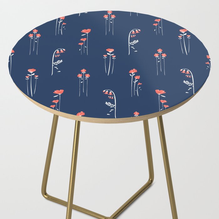 Retro Dark Flower Pattern in Modern Navy and Coral Side Table Gallery Image 2