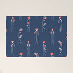 Retro Dark Flower Pattern in Modern Navy and Coral Welcome Mat Gallery Image 1
