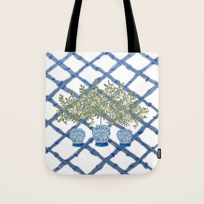 Lemons Lemon Trees Ginger Jar Chinoiserie  Tote Bag Gallery Image 1