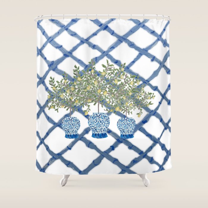 Lemons Lemon Trees Ginger Jar Chinoiserie  Shower Curtain Gallery Image 1