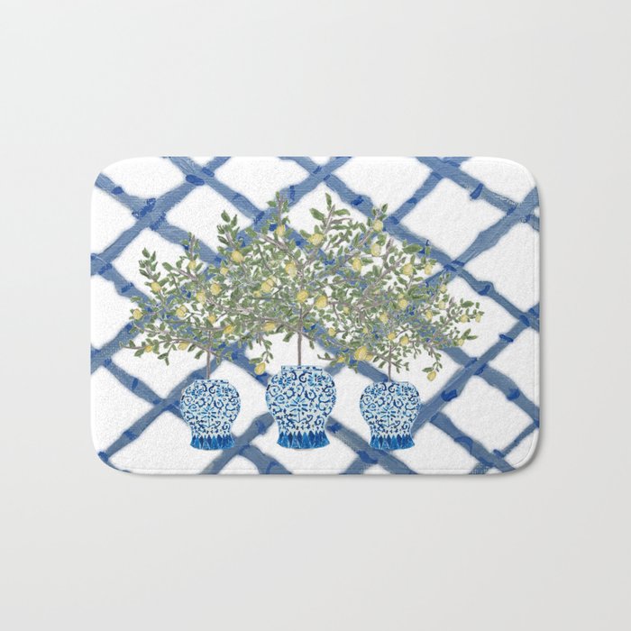 Lemons Lemon Trees Ginger Jar Chinoiserie  Bath Mat