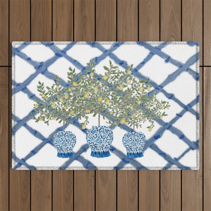 Lemons Lemon Trees Ginger Jar Chinoiserie  Outdoor Rug Gallery Image 1