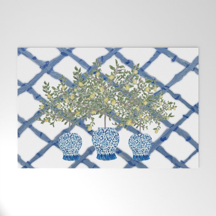 Lemons Lemon Trees Ginger Jar Chinoiserie  Welcome Mat Gallery Image 1