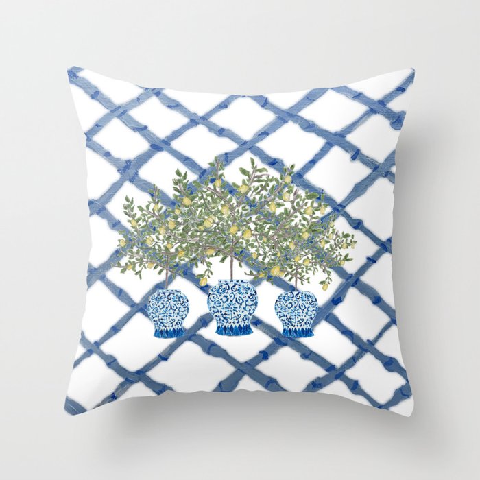 Lemons Lemon Trees Ginger Jar Chinoiserie  Throw Pillow Gallery Image 1