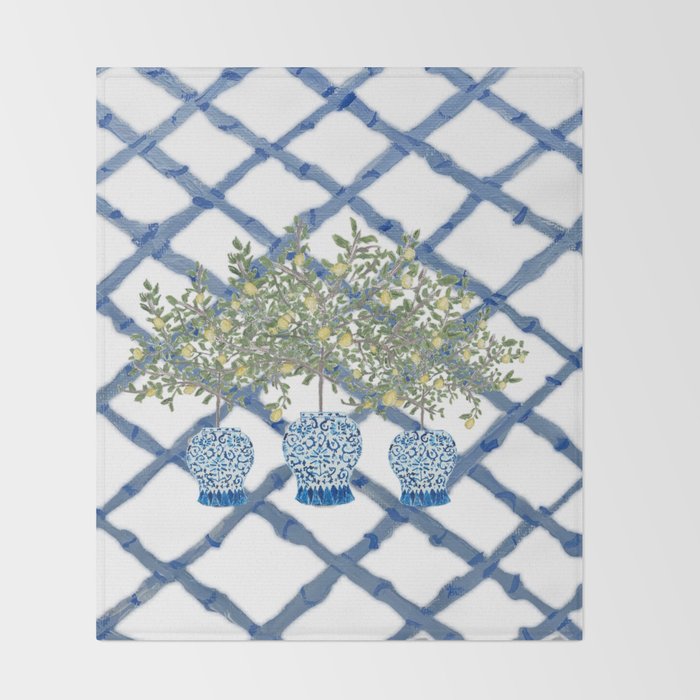 Lemons Lemon Trees Ginger Jar Chinoiserie  Throw Blanket Gallery Image 2