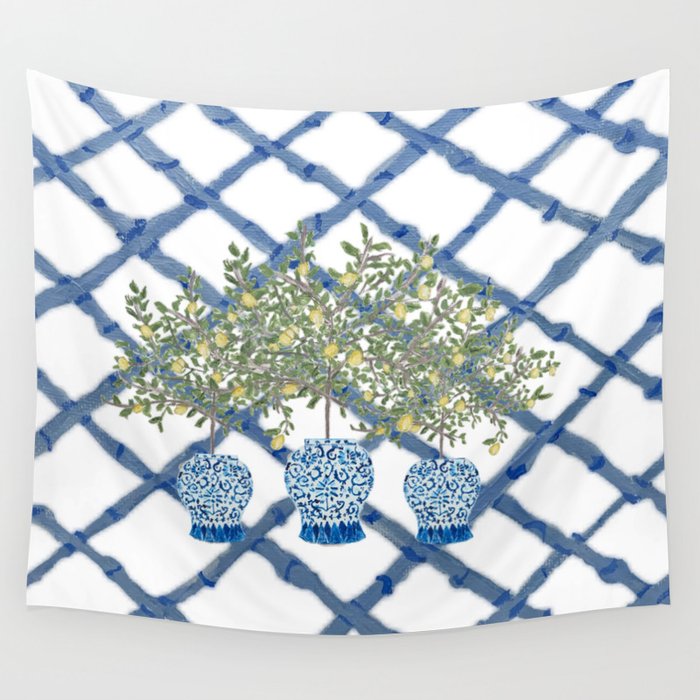 Lemons Lemon Trees Ginger Jar Chinoiserie  Wall Tapestry Gallery Image 4