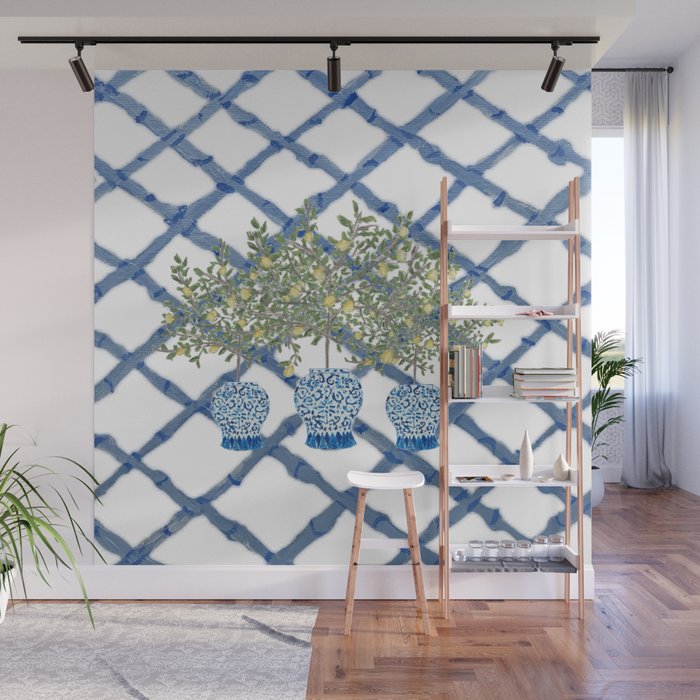 Lemons Lemon Trees Ginger Jar Chinoiserie  Wall Mural Gallery Image 1