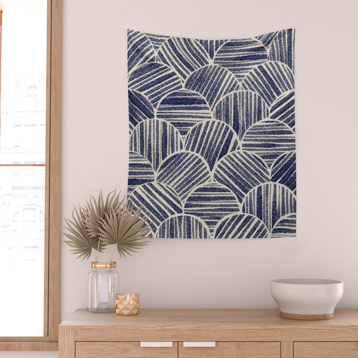 Navy Blue Striped Pattern #2 Wall Tapestry Gallery Image 2