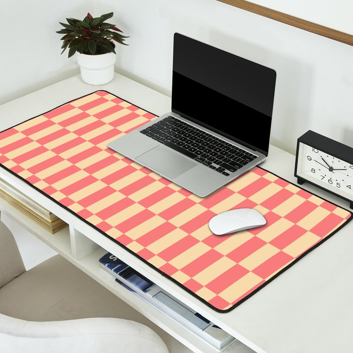 Narrow Check Pattern - Retro Coral and Cream Desk Mat Gallery Image 2