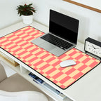Narrow Check Pattern - Retro Coral and Cream Desk Mat Gallery Image 2