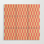 Narrow Check Pattern - Retro Coral and Cream Wood Wall Art Gallery Image 1