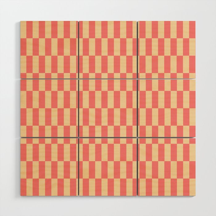 Narrow Check Pattern - Retro Coral and Cream Wood Wall Art Gallery Image 1
