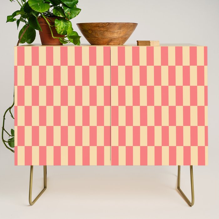Narrow Check Pattern - Retro Coral and Cream Credenza Gallery Image 1