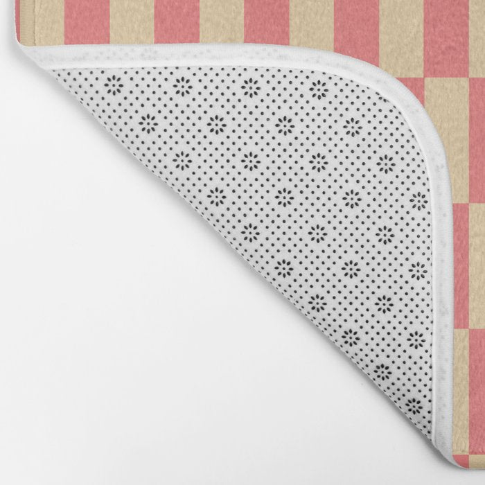 Narrow Check Pattern - Retro Coral and Cream Bath Mat Gallery Image 2