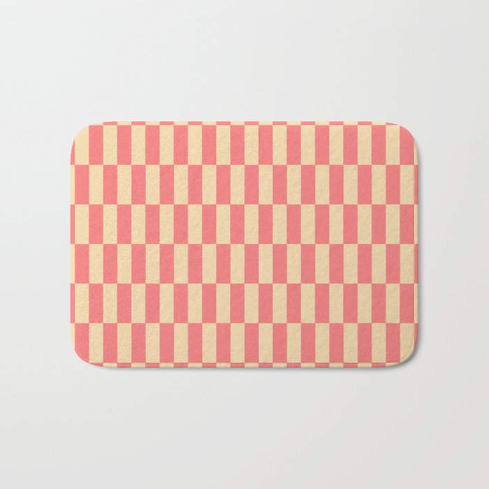 Narrow Check Pattern - Retro Coral and Cream Bath Mat Gallery Image 1