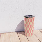 Narrow Check Pattern - Retro Coral and Cream Travel Mug Gallery Image 4