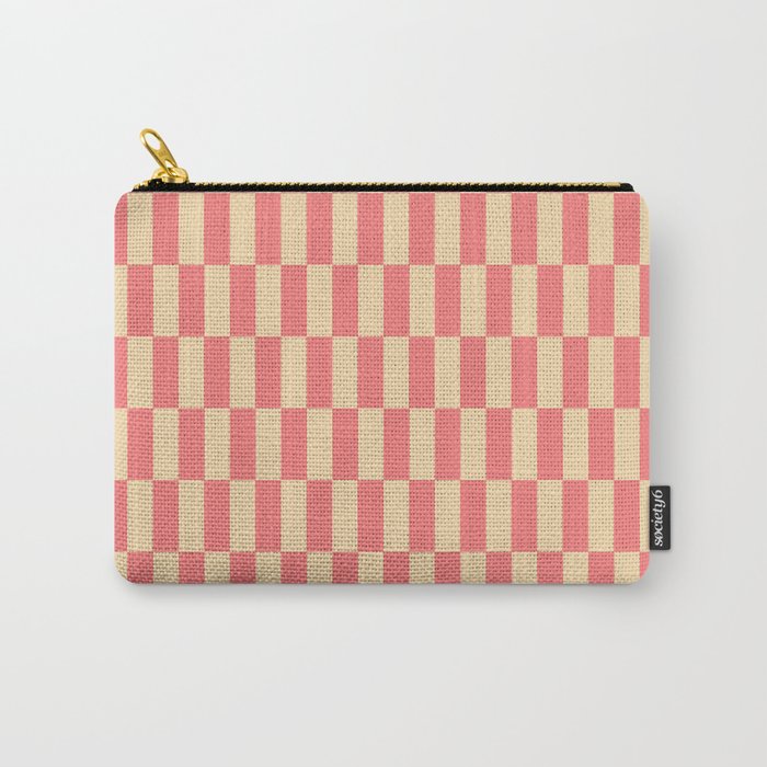Narrow Check Pattern - Retro Coral and Cream Carry All Pouch Gallery Image 1