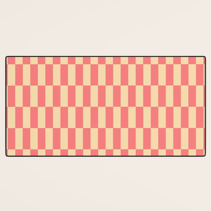 Narrow Check Pattern - Retro Coral and Cream Desk Mat Gallery Image 3
