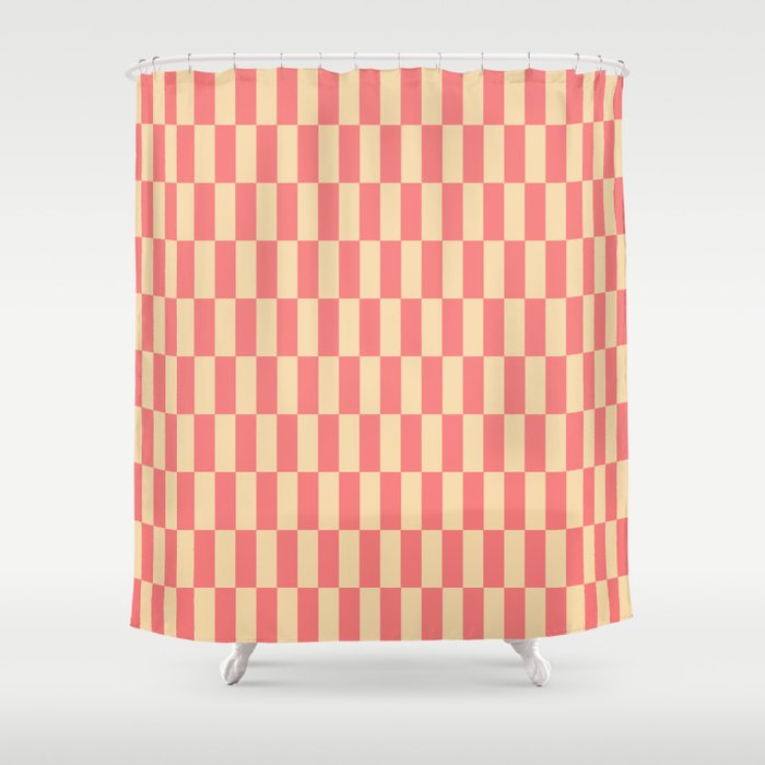 Narrow Check Pattern - Retro Coral and Cream Shower Curtain Gallery Image 1