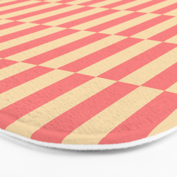 Narrow Check Pattern - Retro Coral and Cream Bath Mat Gallery Image 3