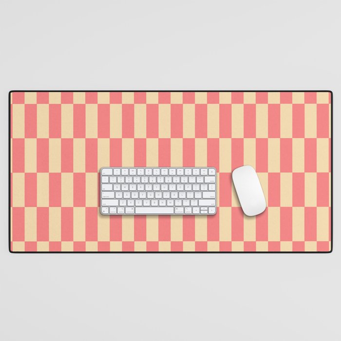 Narrow Check Pattern - Retro Coral and Cream Desk Mat Gallery Image 1