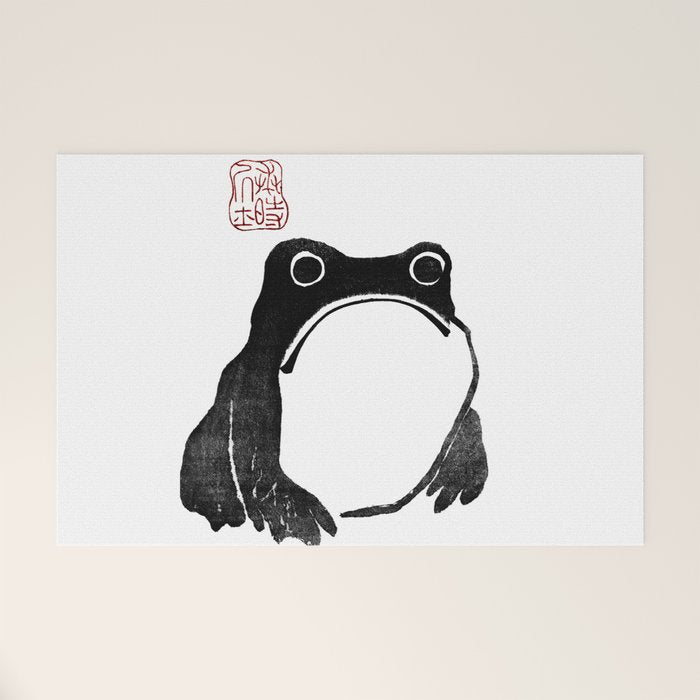 Cute Grumpy Frog Vintage Japanese Woodblock Print Welcome Mat Gallery Image 1
