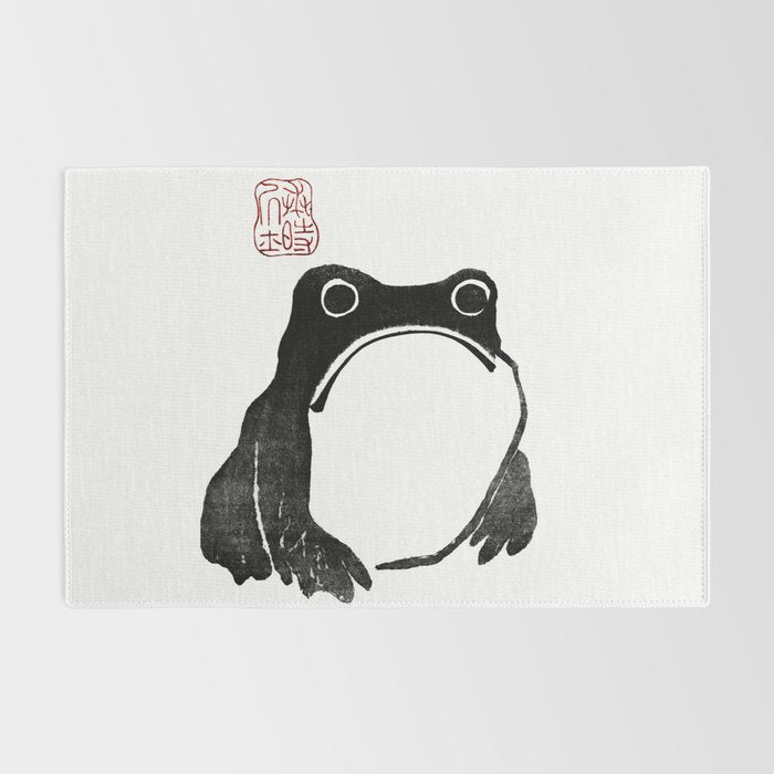Cute Grumpy Frog Vintage Japanese Woodblock Print Rug Gallery Image 2