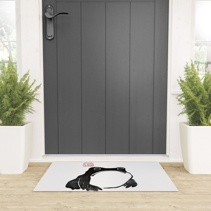 Cute Grumpy Frog Vintage Japanese Woodblock Print Welcome Mat Gallery Image 3