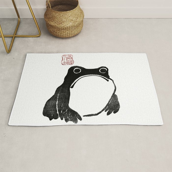 Cute Grumpy Frog Vintage Japanese Woodblock Print Rug Gallery Image 1