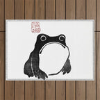 Cute Grumpy Frog Vintage Japanese Woodblock Print Outdoor Rug Gallery Image 1