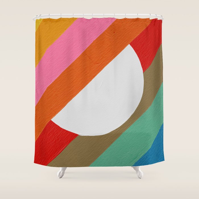 Diagonal Color Blocking - Rainbow Moon Shower Curtain Gallery Image 1