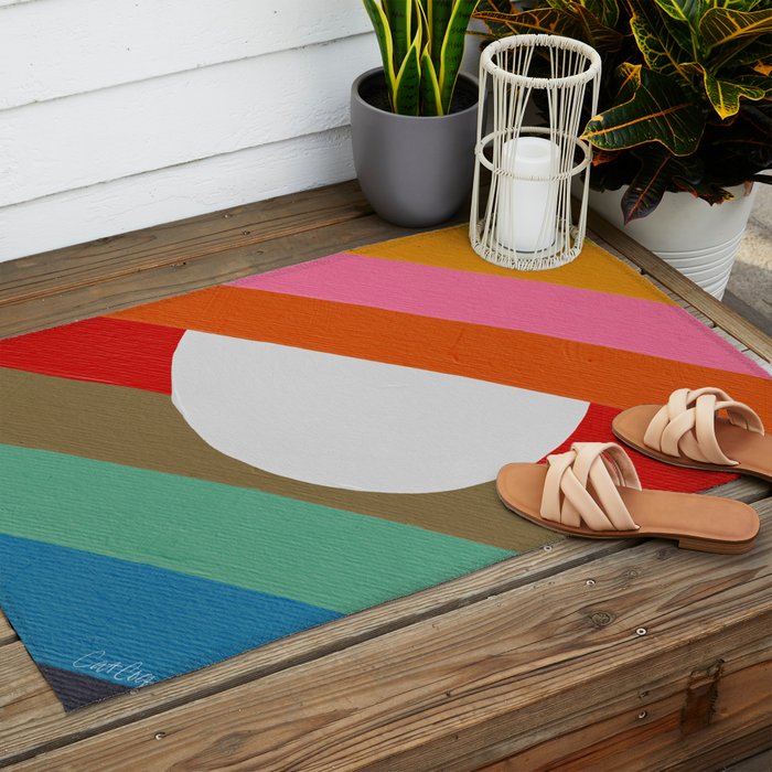 Diagonal Color Blocking - Rainbow Moon Outdoor Rug Gallery Image 2