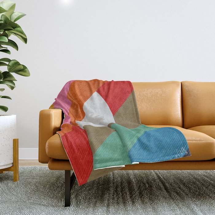 Diagonal Color Blocking - Rainbow Moon Throw Blanket Gallery Image 1