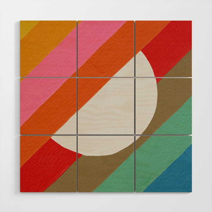 Diagonal Color Blocking - Rainbow Moon Wood Wall Art Gallery Image 1