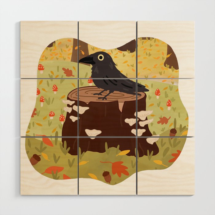 Woodland Crow Wood Wall Art Gallery Image 1