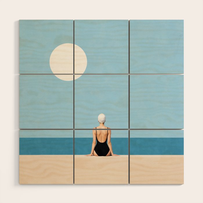 Minimalist Beach Sun Horizon Wood Wall Art Gallery Image 1