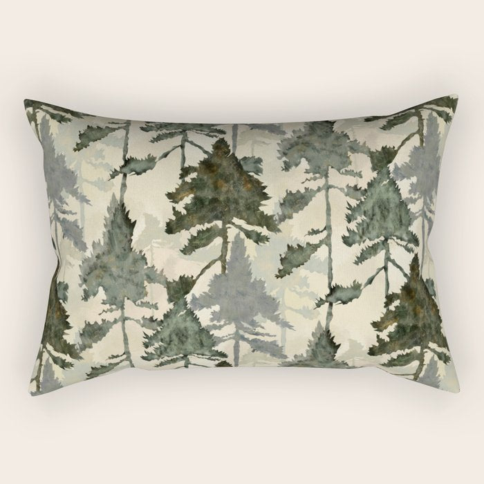 Enchanted Watercolor Pine Forest Rectangular Pillow Gallery Image 1